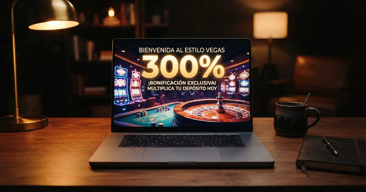 Pantalla de un casino online español mostrando una oferta de bono del 300% sobre el primer depósito