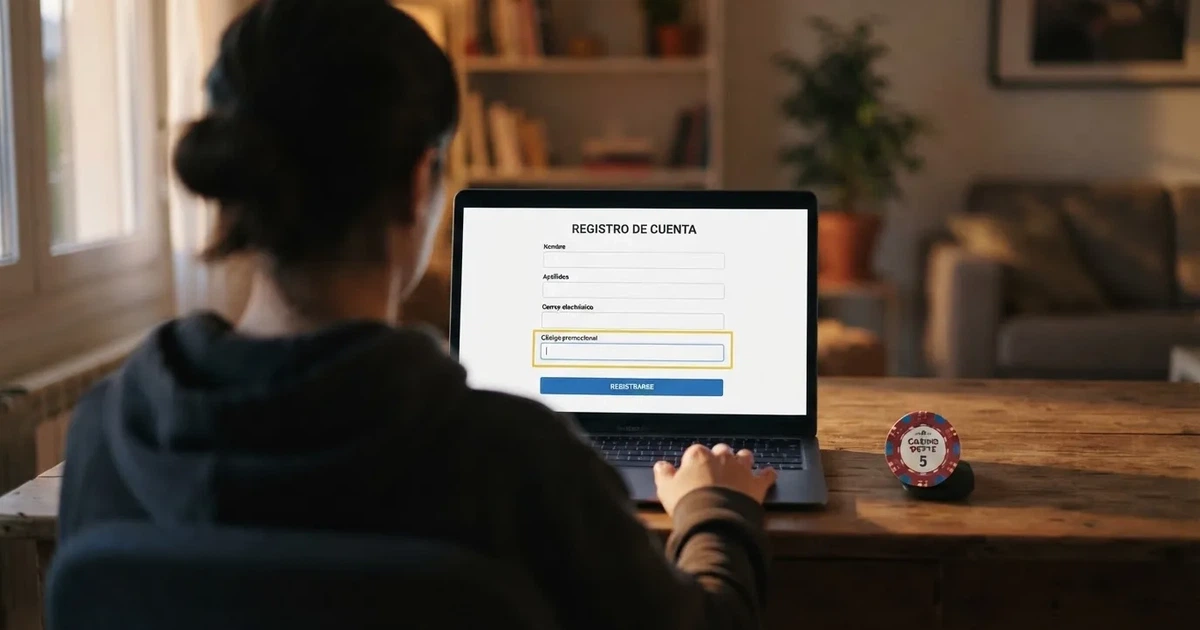 Campo «Código promocional» en el formulario de registro de un casino online español