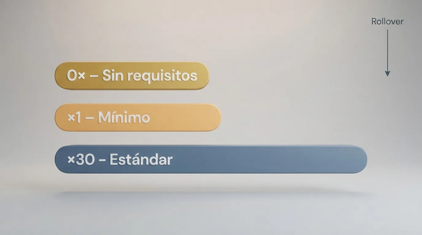 Captura de pantalla de una tabla comparativa con columnas de operador, rollover y giros gratis, ordenada de menor a mayor rollover