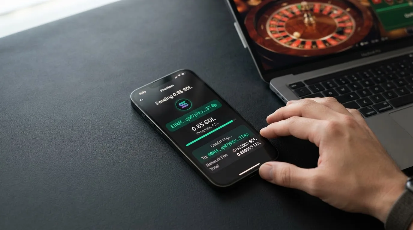 Interfaz de un monedero TronLink en un teléfono móvil mostrando una transacción de TRX hacia una dirección de casino online
