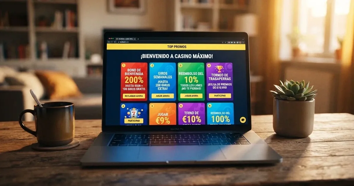 Interfaz de un casino online con licencia española mostrando diferentes tipos de promociones y bonos activos en su página de ofertas