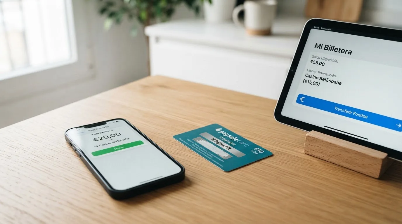 Comparativa visual delosmétodos de pago aceptados en casinos españoles par adepósitos mínimos: teléfono con laapp de Bizum, una tarjetaPaysafecard física yla interfaz dePayPal